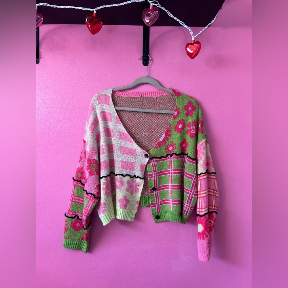 Pink and Green Oversized Cardigan